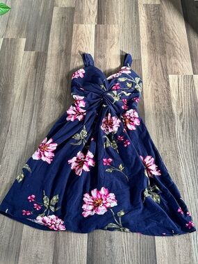 Planet Gold Navy Floral Twist-Front Mini Dress